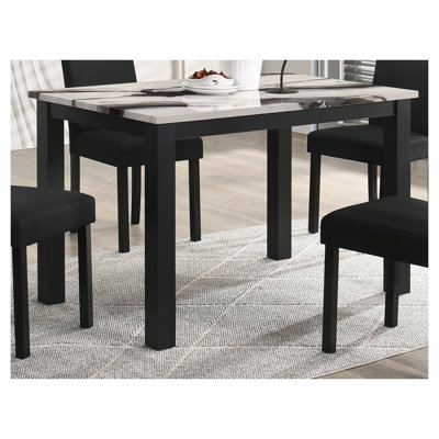 Rectangular Dining Table with Faux Marble Top and Wooden Base, Black Charcoal Finish, Seats 4
