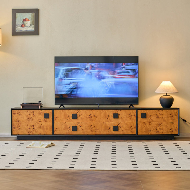 Meuble télé rétro en bois massif noir, 94.49