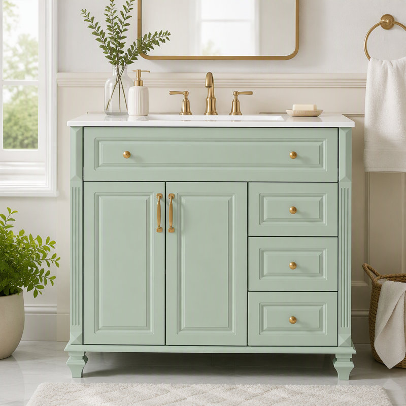 Meuble-lavabo de 91 cm (36 po) avec lavabo et tiroir rabattable, Vert