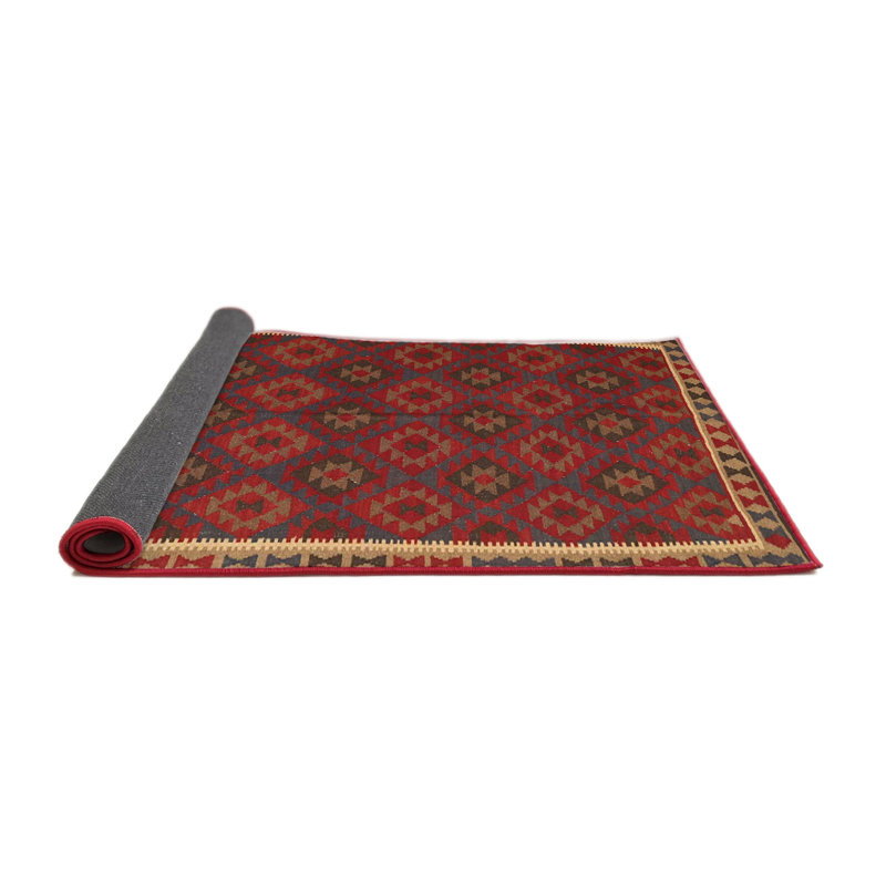 Tapis géométrique rouge / vert / beige, Rond 6 pi