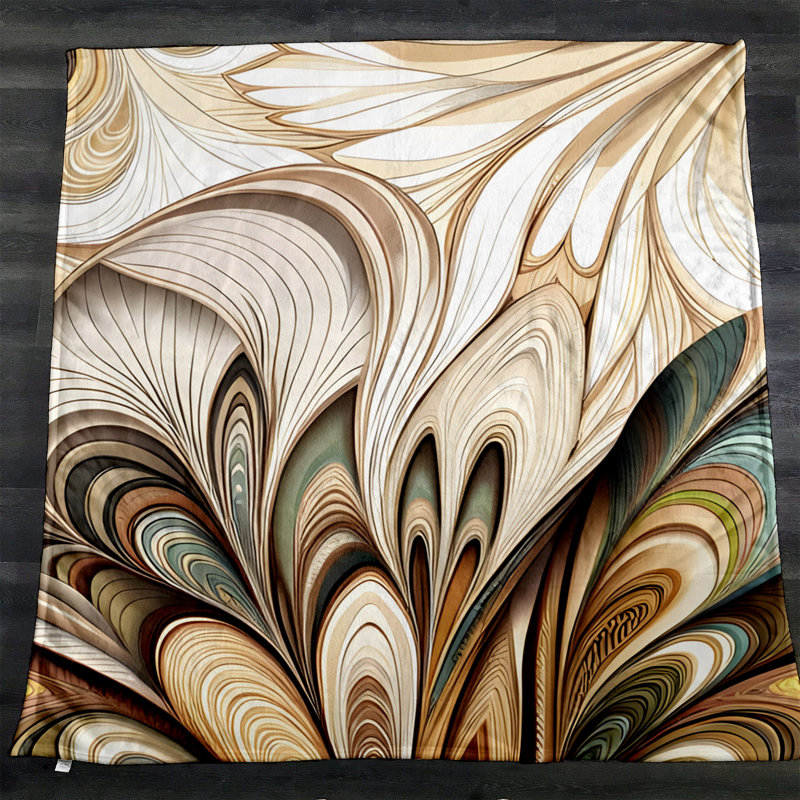 Throw Blanket, 51" W x 60" L, Floral/Abstract, Tan/Blue/Brown