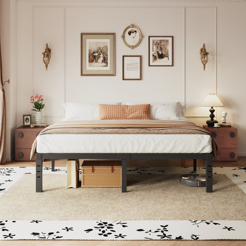 18" High Metal Platform Bed Frame, Heavy Duty Steel Slat Support, No Box Spring Needed, Noise-Free, Easy Assembly, Under Bed Storage