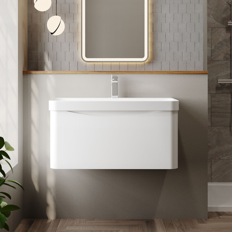 Lunar Bathroom Vanity, Satin White, 80.7 cm W