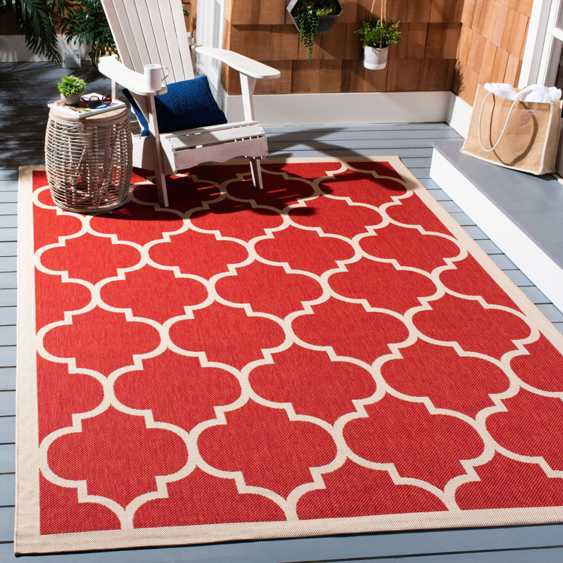 Arneshia Geometric Red/Beige Indoor/Outdoor Area Rug, Rectangle 8' x 11'