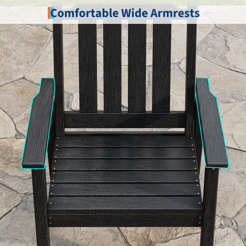 Set of 2 All-Weather HDPE Outdoor Dining Chairs, Ergonomic Wide Seat, Waterproof & Easy Maintain, Durable Patio Chairs for Backyard and Deck black