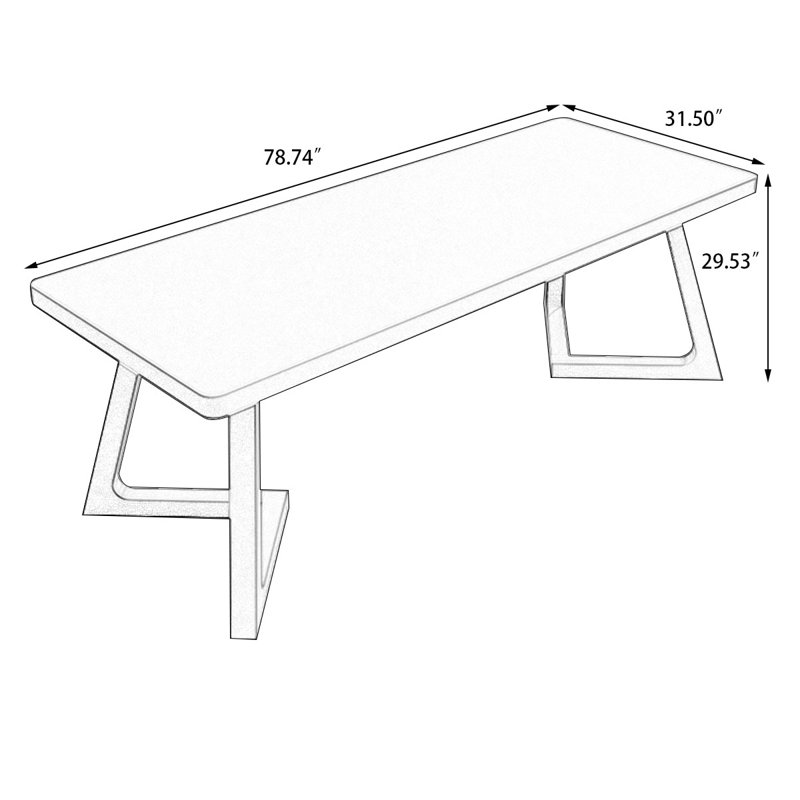 Table de salle à manger rectangulaire noire en bois massif, H 29,53 po x L 78,74 po x l 31,5 po