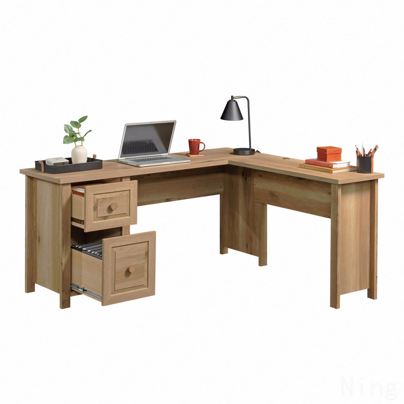 L-Shaped Desk With 1-Inch Thick Surface, Brown Finish