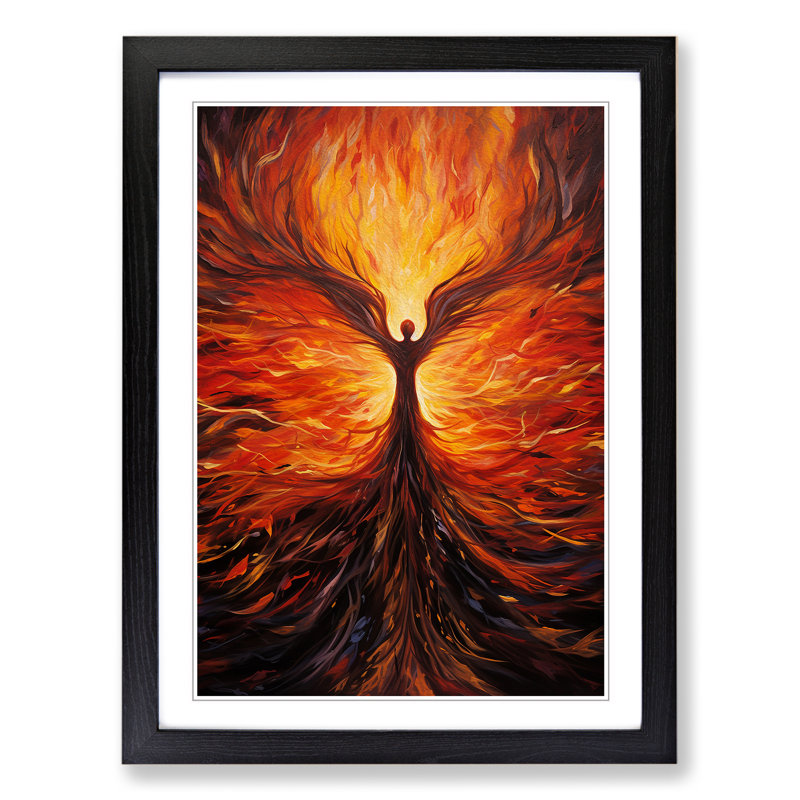 XYZ-FRM-V1223-5112 Phoenix Expressionism No.2 - Single Picture Frame Print on Wood, 46cm H x 34cm W x 2cm D, Black