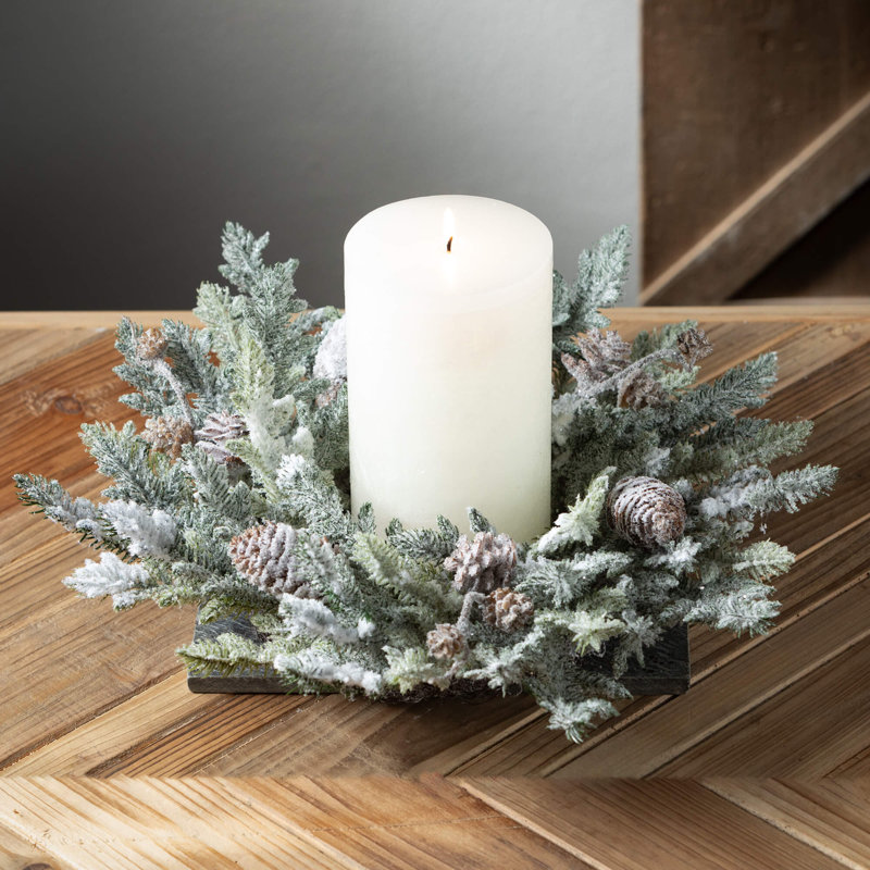 16.5" Artificial Frosted Pine Pinecone Christmas Accent Ring, Green