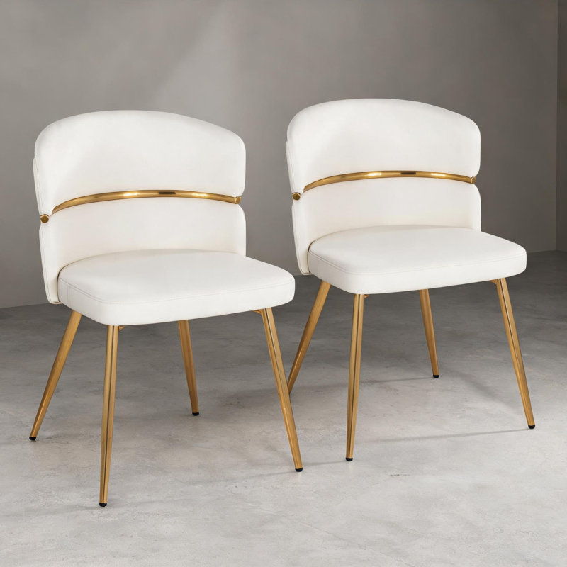 Ensemble de 2 chaises d'appoint en similicuir blanc avec pieds dorés pour la salle à manger, style glamour moderne