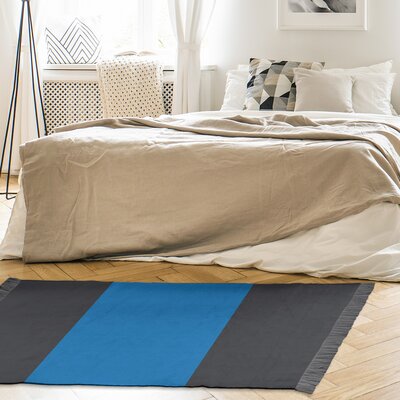 Striped 4.6' x 5.5' Slate/Royal Blue Area Rug -  East Urban Home, 0BCB3E391515451894CAA95AB421A941