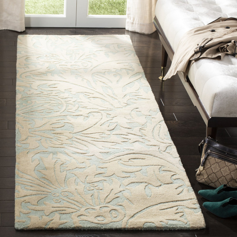 Candelo Hand Tufted Wool/Cotton/Latex Floral Rug in Light Blue/Beige, Runner 2'6" x 8'