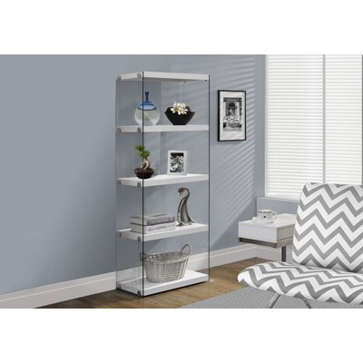 Contemporary 4-Tier Bookshelf with Tempered Glass