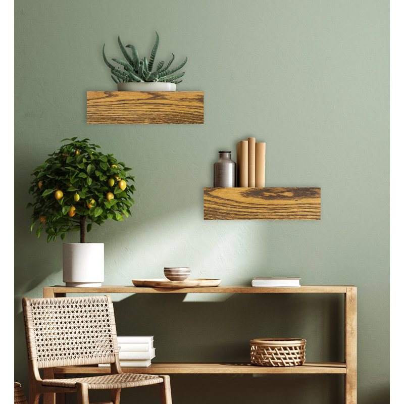 Emerald Lee 2 Piece Oak Floating Shelf, 6" H x 16" W x 8" D