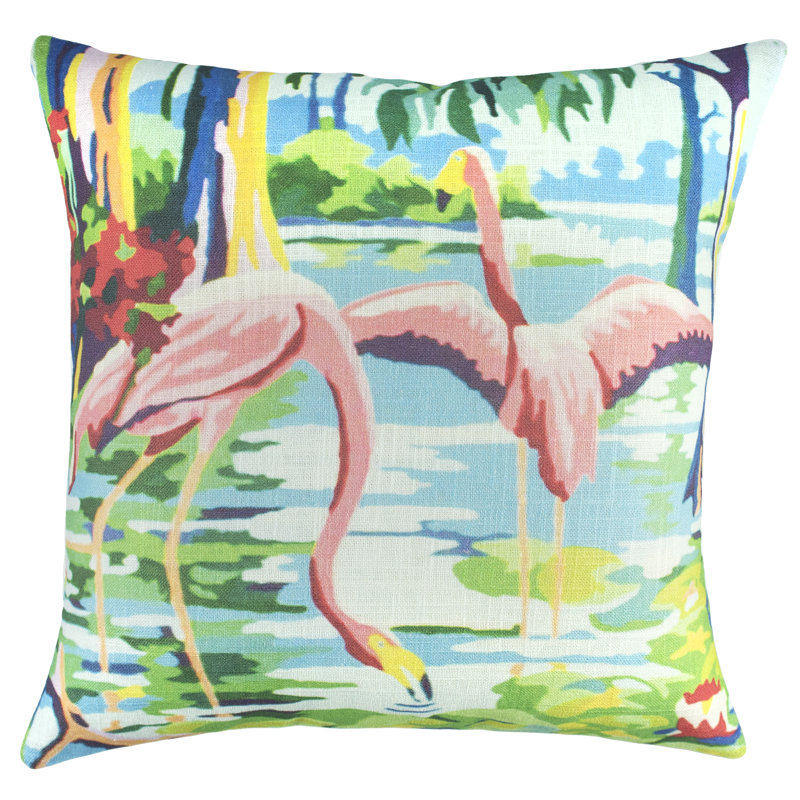 Flamingo Cotton Blend Reversible Throw Pillow