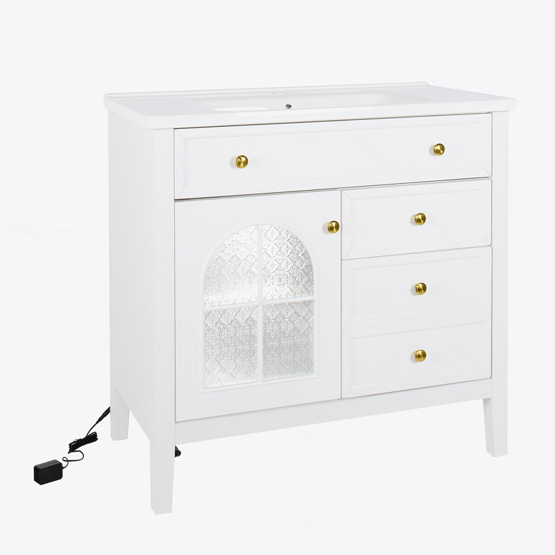 Armoire de rangement de salle de bain 35,6 pouces avec tablettes réglables et éclairage à détecteur de mouvement pour les salles de bain modernes.