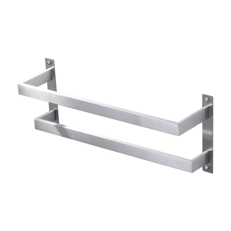 2-Tier Stainless Steel Wall Mounted Square Towel Rack With Concealed Mounting Hardware Staggered Two Rod Towel Rack