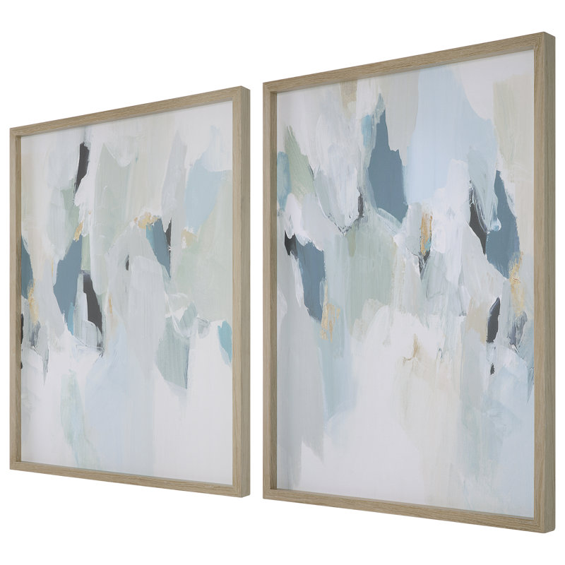 Seabreeze Abstract Blue and Gray Framed Canvas Set