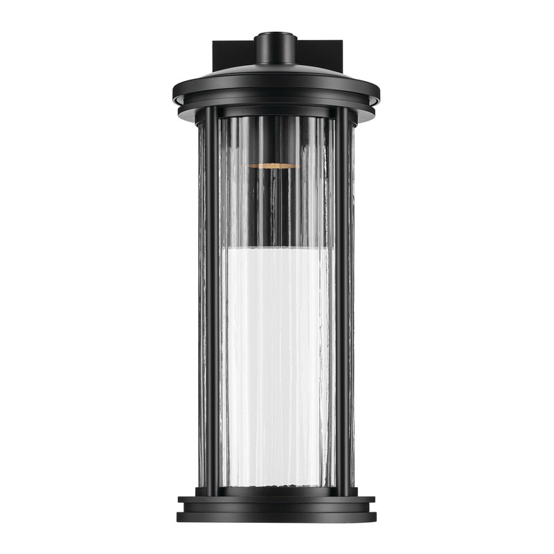 Barras 20.25" 1-Light Outdoor DarkSky Approved Wall Sconce with Clear Ribbed Glass in Black, 20.25" H x 8.5" W x 9.25" D