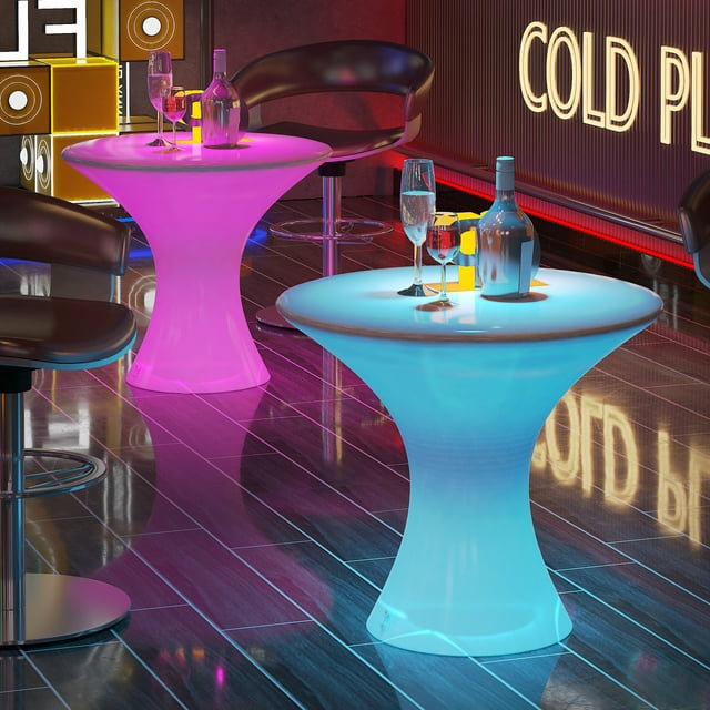 22.8" Slim Waist LED Color Changing Cocktail Table, Cordless Rechargeable Pub Table with Remote for Patio & Party