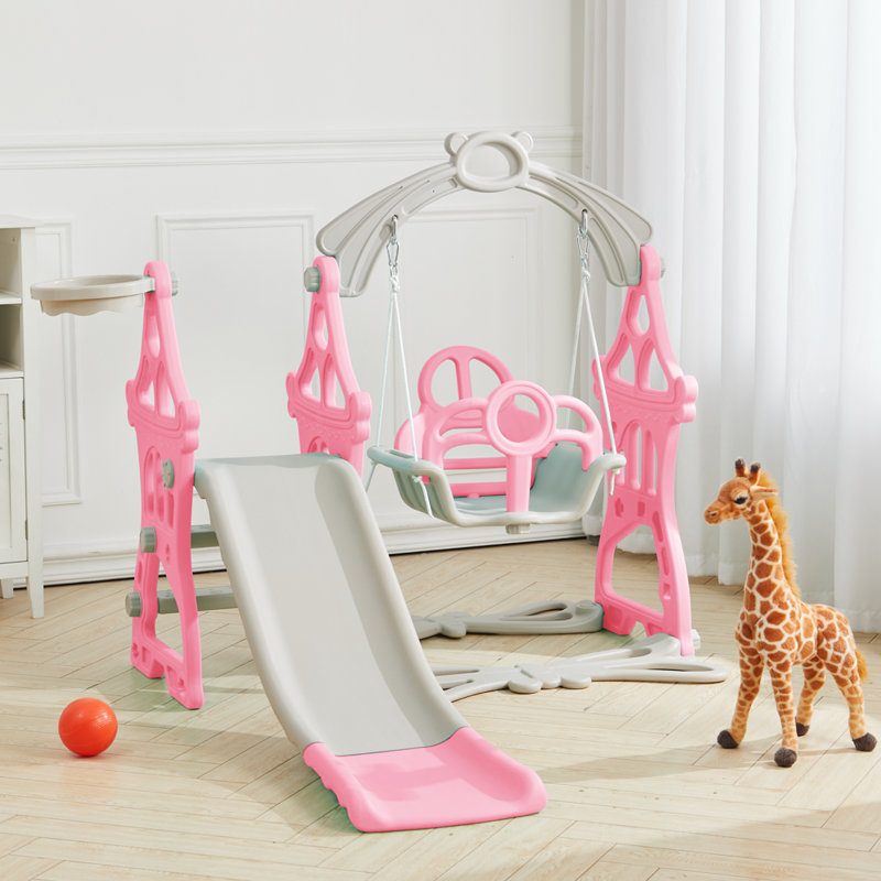 Northrup Zoomie Kids Plastic Swing Set with Swing(s) , 1 Slide(s), Pink/Grey