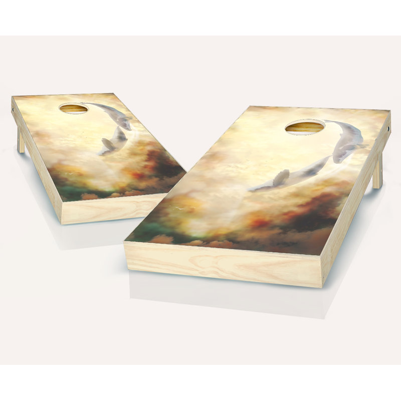 Ensemble de cornhole en bois massif avec sacs 2 "x 4" Whale Be Friends Forever, Rouge / Bleu marine