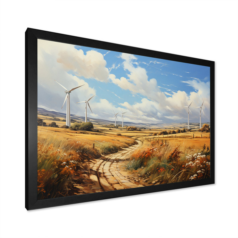 Wind Turbines Country Charm I, reproduction d'art sur toile, H 12 po x l 20 po x P 1 po, Cadre simple noir