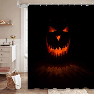 Halloween Old Jack Lantern Spooky Black Shower Curtain with 12 Hooks