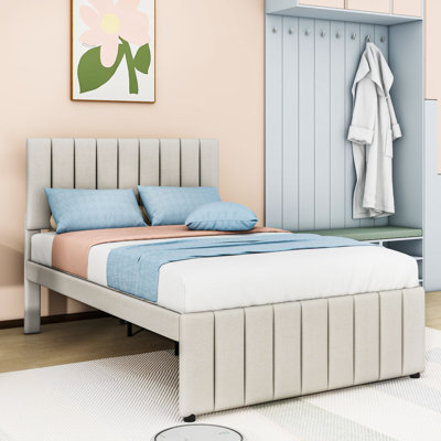 Lit plateforme tapissier avec couchette simple et tiroirs Cuevas Simpkins
