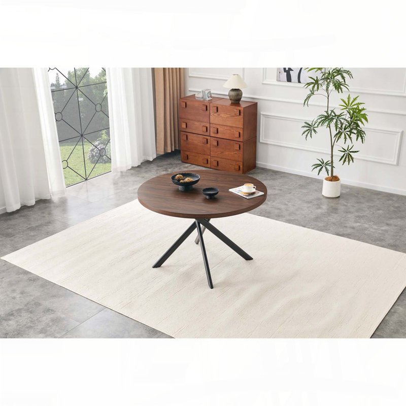 Table de salle à manger ronde pliable avec plateau épais de 1,58 po et technologie Radial Pin-Tech (46,46 po), Brun