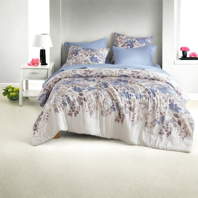 Ensembles de literie confortables en polyester, motif floral bleu pour un usage domestique