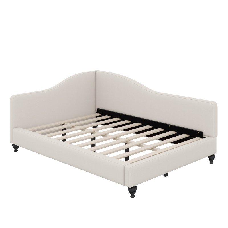 L-Shaped Linen Daybed, With Solid Wood Legs, Full/Double, Beige