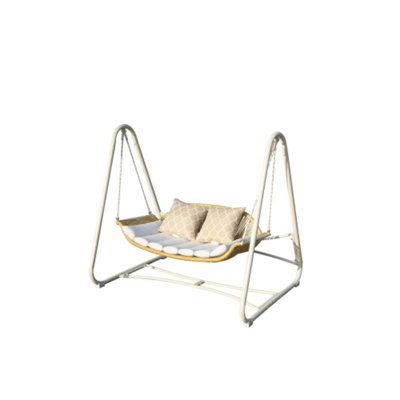 Balancelle de véranda pour l'extérieur, balancelle suspendue 2 places avec coussins et coussin épaissis, balancelle en rotin pour terrasse, cour, jardin