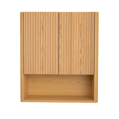 Armoire de rangement murale rayée de 26 po Zula, avec portes, tablette et compartiment de rangement ouvert au-dessus de la toilette