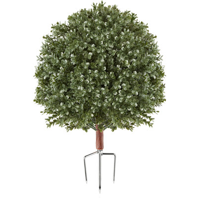 Boule de buis artificielle topiaire artificielle 20 po, faux arbustes verts, faux arbres en PE avec piquets en métal, plante d'intérieur et d'extérieur pour porte d'entrée, vestibule, porche, balcon, patio, jardin