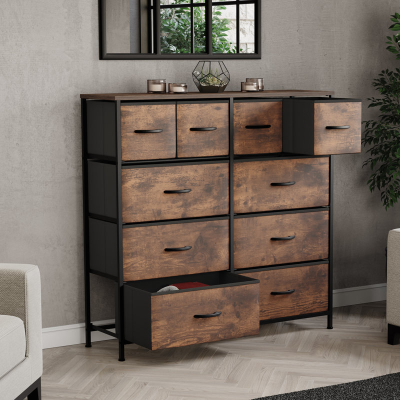 Chorley 10 Drawer Fabric Drawer Chest, Rustic Brown, UKFR Certified