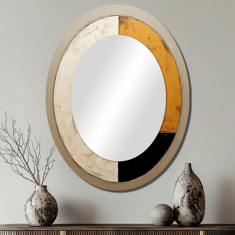 New Balance Midcentury Abstract Minimalisme - Miroir décoratif ovale abstrait sur métal, 40" x 30"
