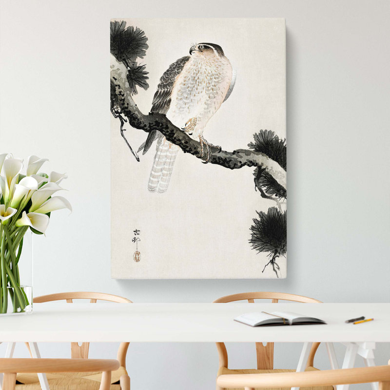 Hawk On A Pine Branch by Ohara Koson - Wrapped Canvas, 76cm H x 50cm W x 3cm D