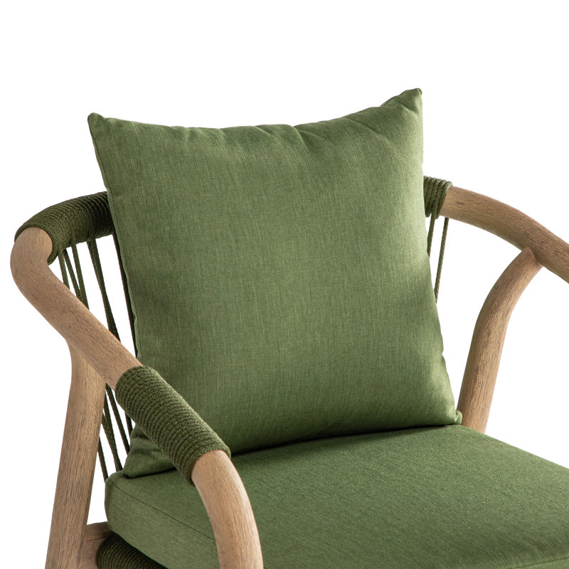 Chaise de salle à manger d'extérieur Balmor en eucalyptus brossé avec coussin vert - ensemble de 2, Vert, Naturel / Vert