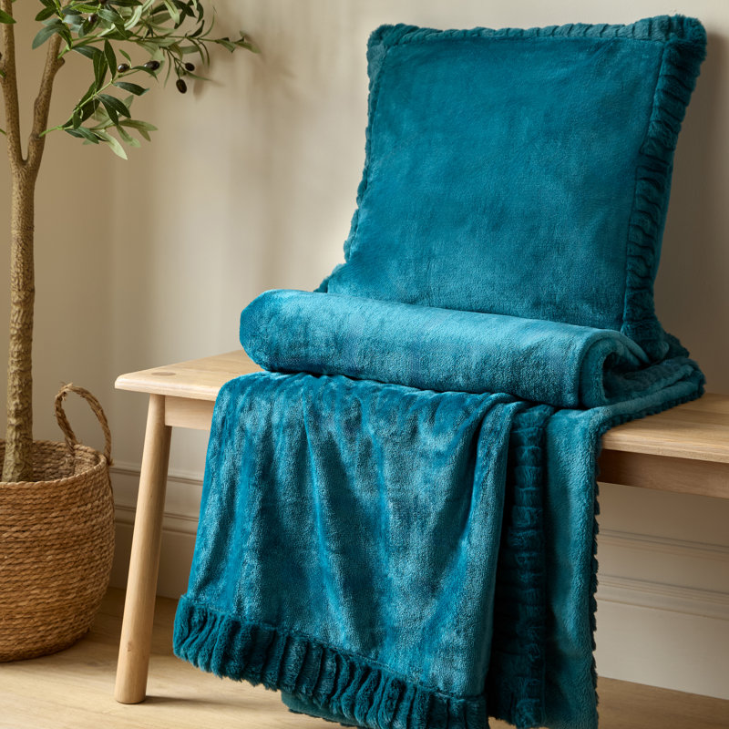 Velvet And Faux Fur 150x200cm Blanket Throw, Teal