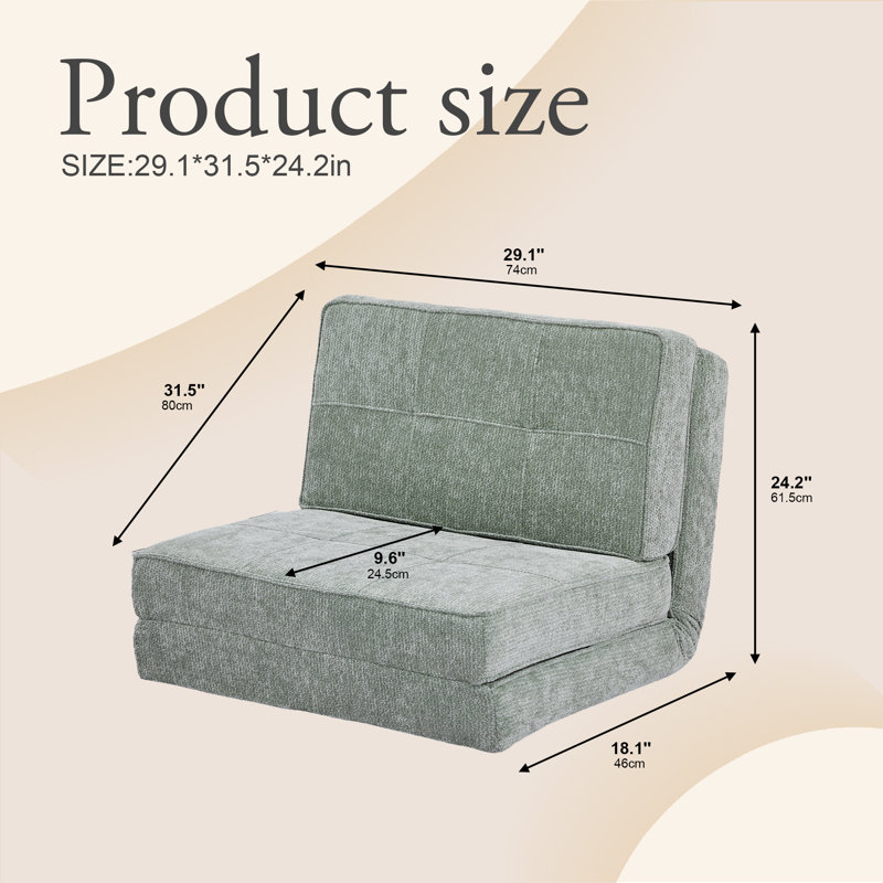 Cube Style Convertible Folding Sofa Bed, Multi-Position Adjustable Floor Sofa, High-Density Foam Sleeper Chair, Green