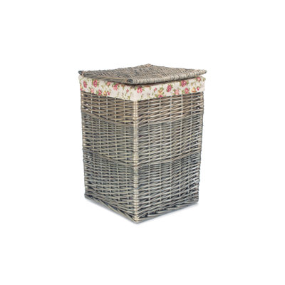 Wicker Antique Wash Laundry Bin with Garden Rose Lining