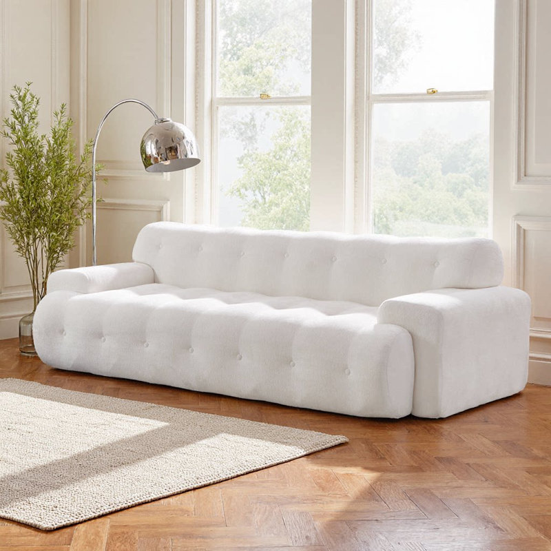 Canapé 88 places en chenille 88 pouces Cloud avec capitonnage à boutons, blanc neige, Blanc neige
