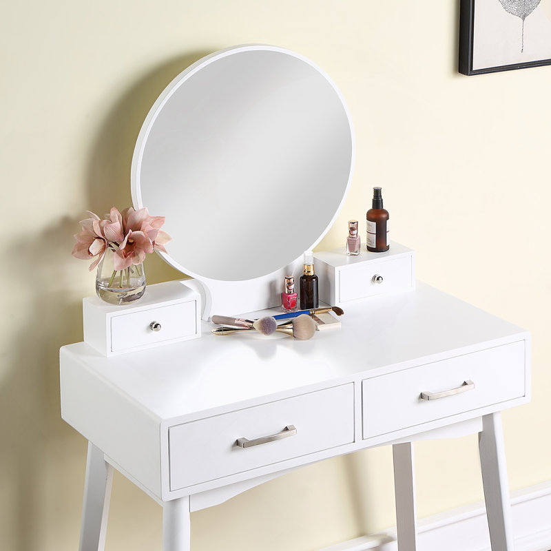 Contemporary Wood Vanity and Stool Set