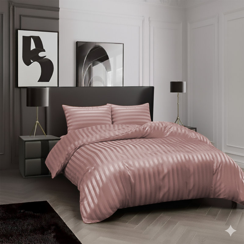 Microfiber Striped Duvet Cover Set with Matching Pillowcases and Stripe Fitted Sheet, Peach