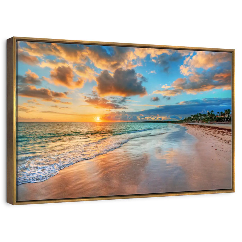 Coucher de soleil paisible à Ayotte, Cadre flottant doré, 40 po x 27 po