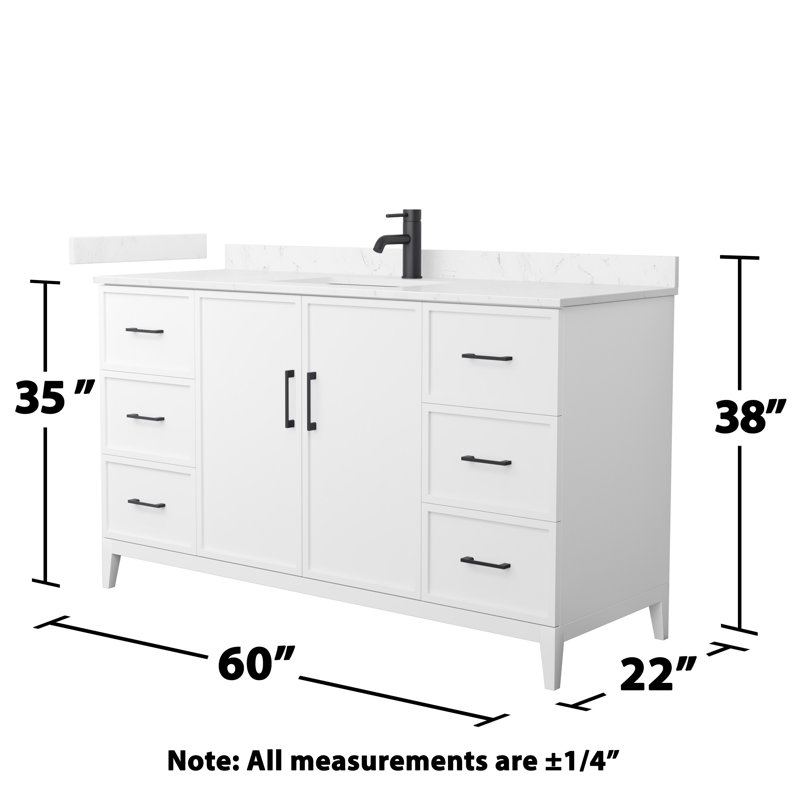 Elan 60'' W Vanity, White, Matte Black, Carrara Cultured Marble