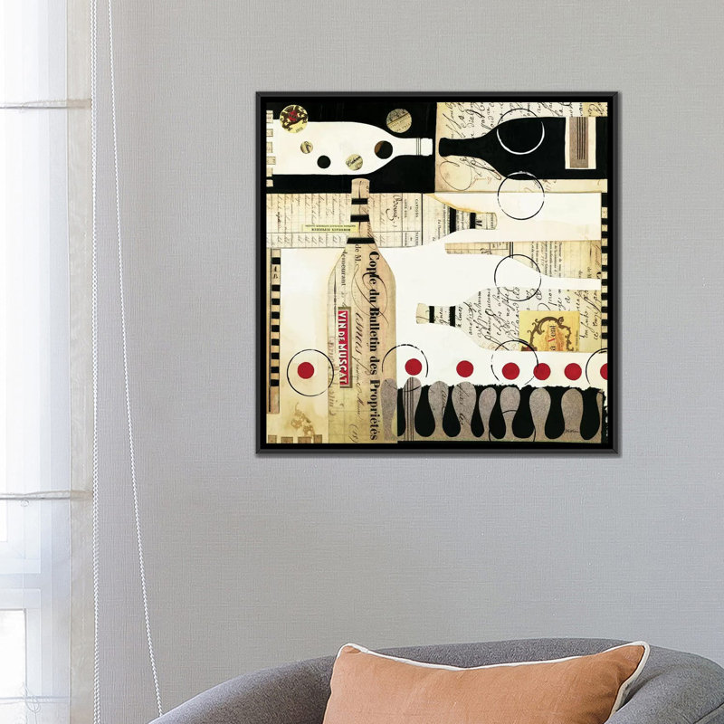 «Deco Vino I», impression sur toile, H 26 po x l 26 po x P 1,5 po, Toile avec cadre noir, Pas de tapis