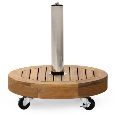 Heavy Umbrella Base With Wood, Stainless Steel Tube And Concrete, 1.57/1.77 Inch Pole Compatible, Look 30 Lbs Stand, Tube, , 18.09" X 16.84