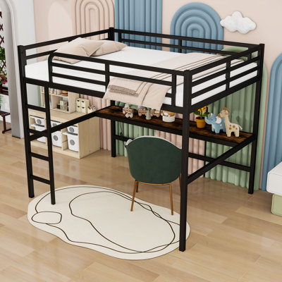 Queen Loft Bed With Desk, USB Charging Station And LED Lights